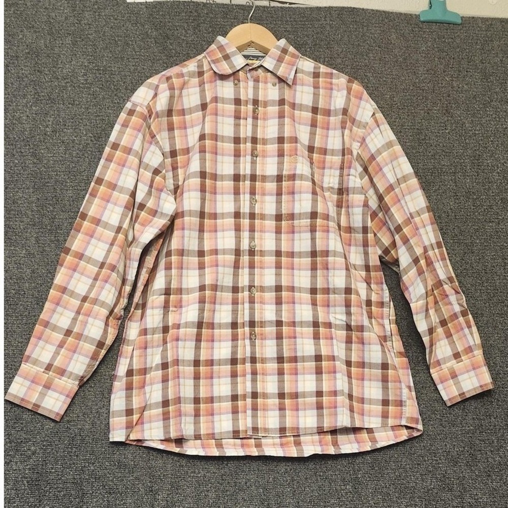 Wrangler George Strait Shirt Mens‎ Medium Brown Plaid Cowboy Cut Long Sleeve